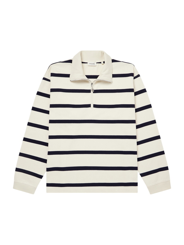Photo: FRAME - Logo-Embroidered Striped Cotton Sweater - Neutrals