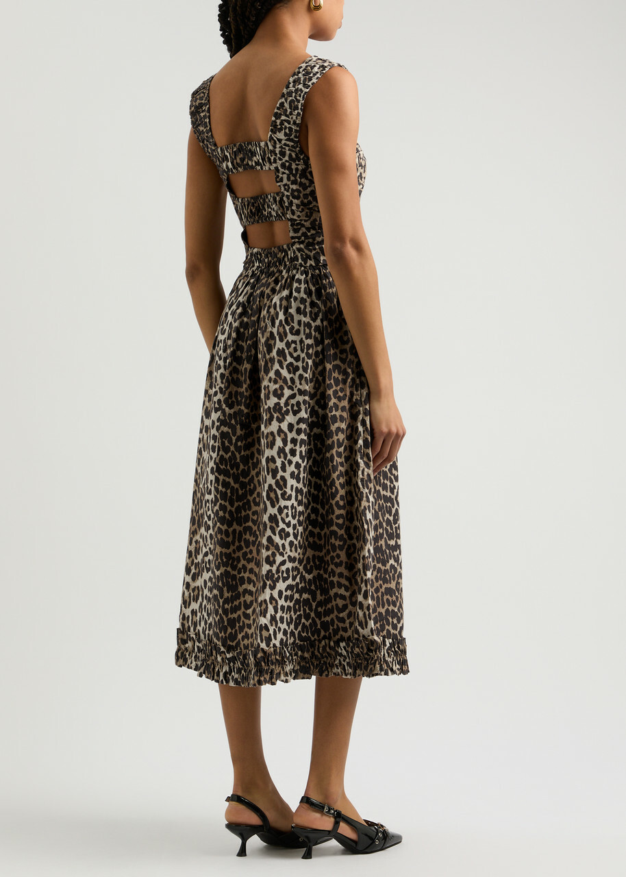 【関税＆送料込み】Ganni Leopard Print Midi Dress GANNI leopard-print Midi Dress | Brown | FARFETCH