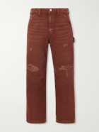 Enfants Riches Déprimés - Paint Straight-Leg Distressed Cotton-Canvas Trousers - Brown