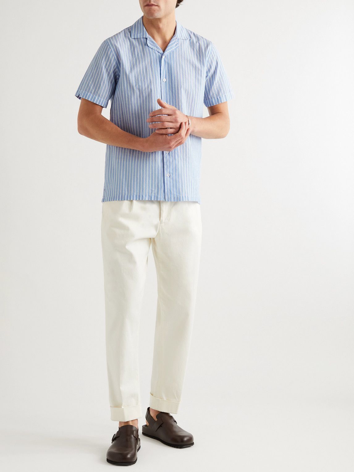 Orlebar Brown - Hibbert Camp-Collar Striped Cotton-Poplin Shirt - Blue ...