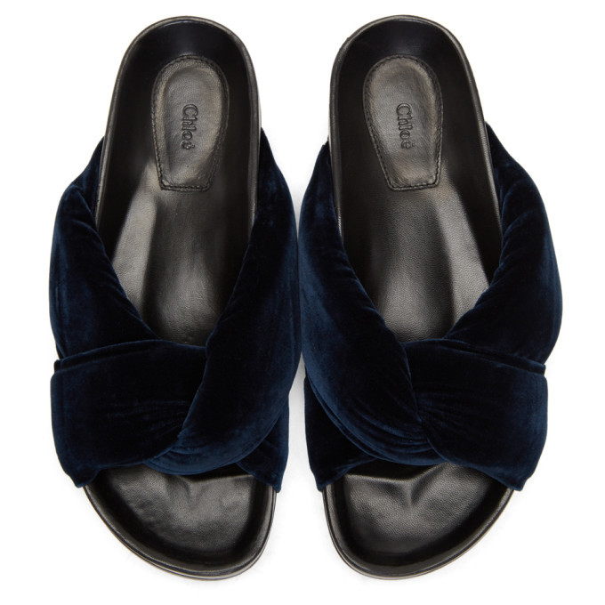 Chloe Blue Velvet Nolan Slides Chloe