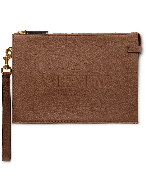 Photo: Valentino - Valentino Garavani Logo-Debossed Full-Grain Leather Pouch