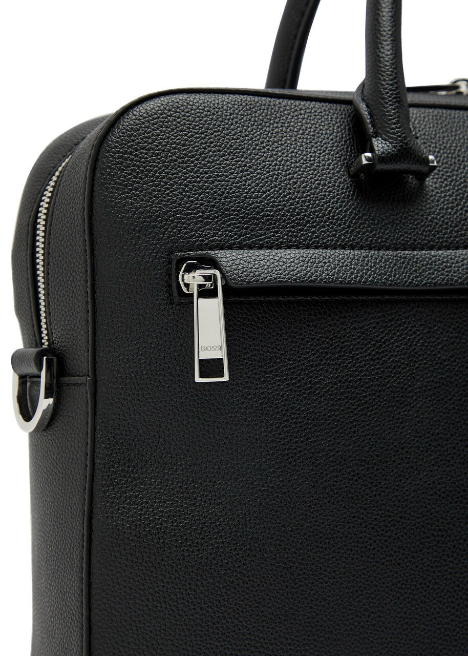 Boss Logo Grained Leather Briefcase - Black - One Size