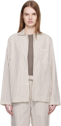 Tekla Off-White & Brown Poplin Long-Sleeved Pyjama Shirt