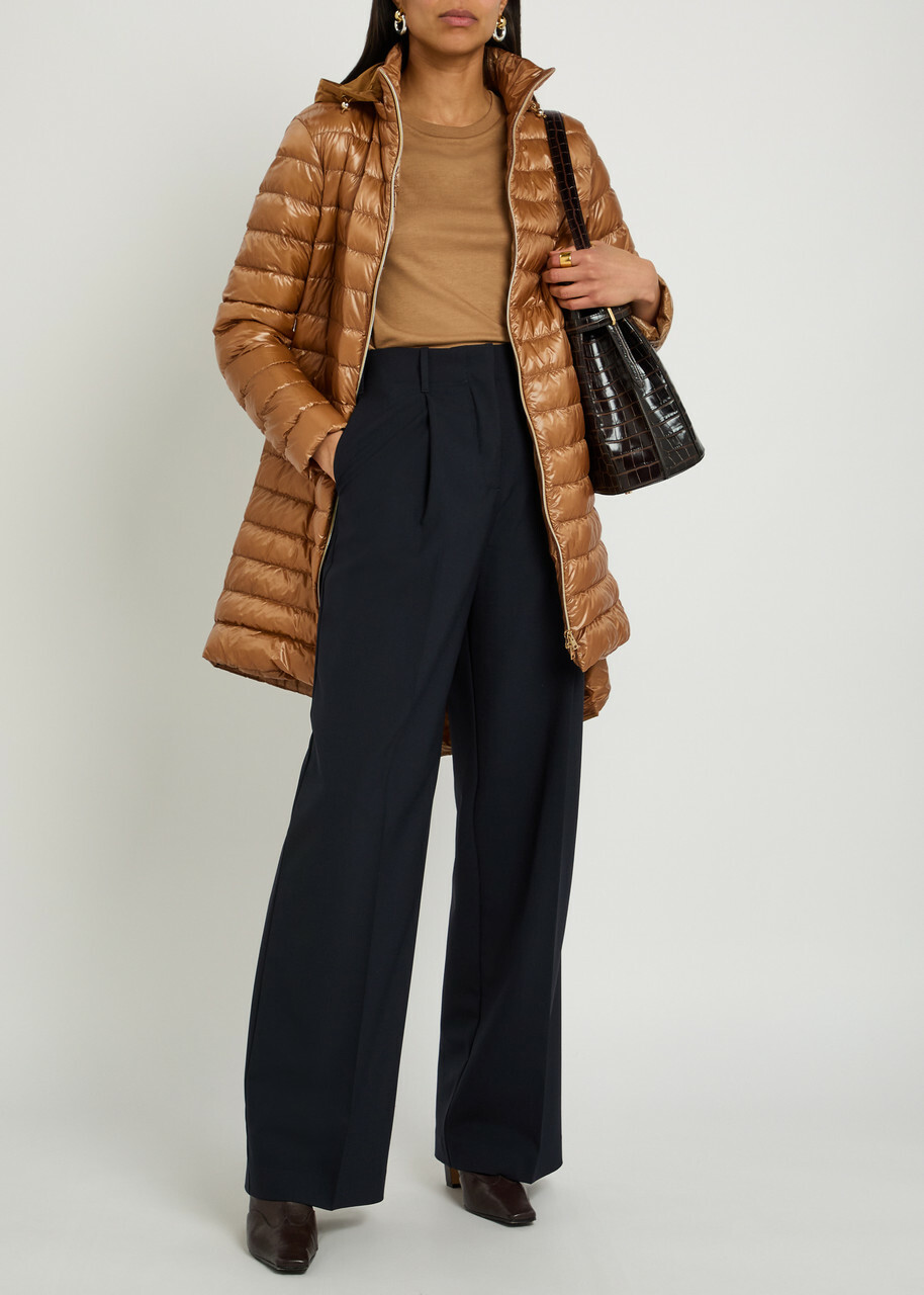 Herno Panelled Padded Hooded Shell Jacket Camel