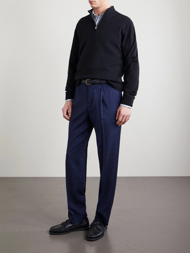 Photo: Sunspel - Tapered Pleated Virgin Wool-Twill Trousers - Blue