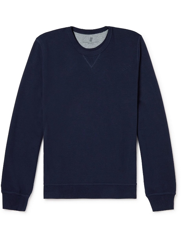 Photo: Brunello Cucinelli - Cotton-Blend Jersey Sweatshirt - Blue