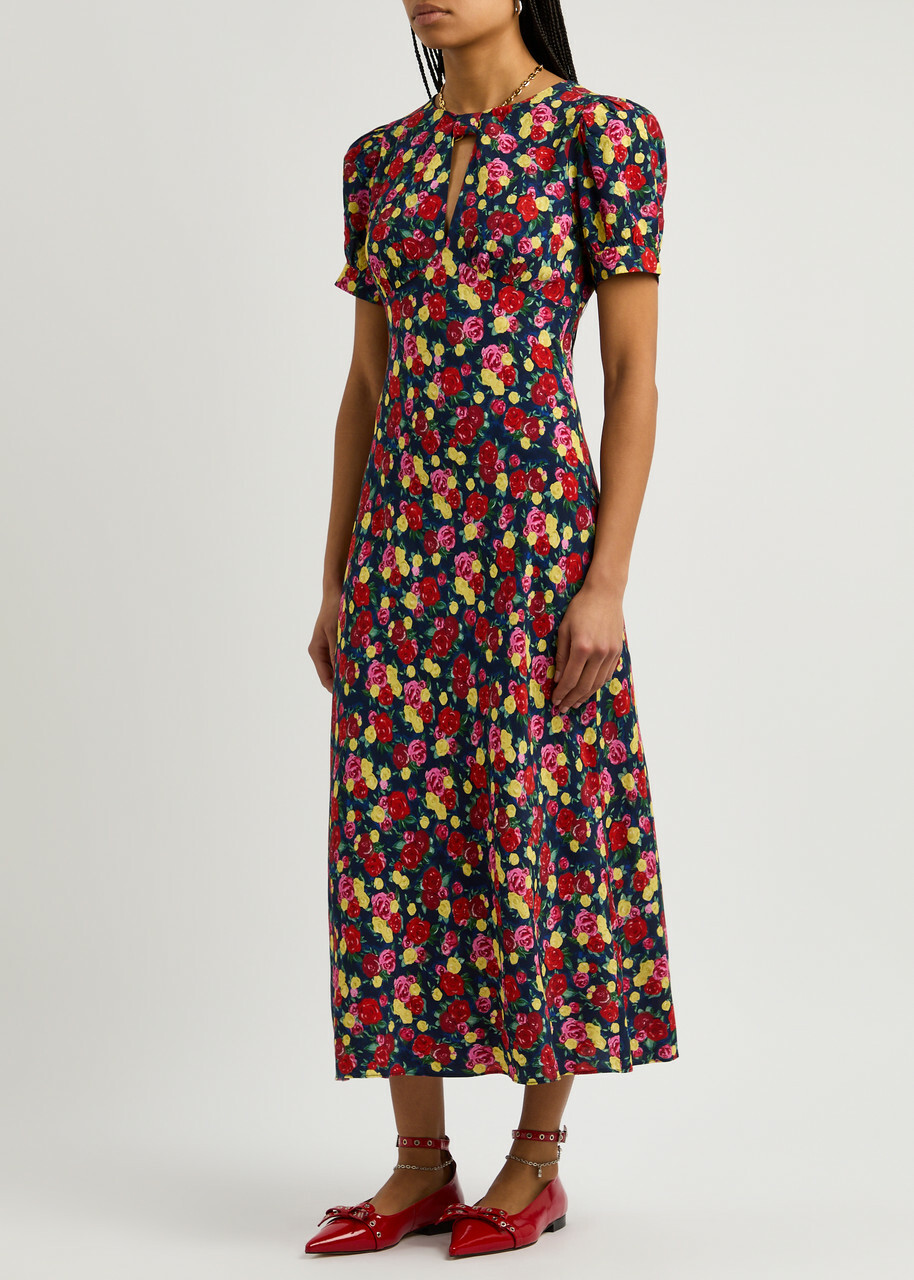 Kitri Gwendolyn Floral-print Midi Dress Red