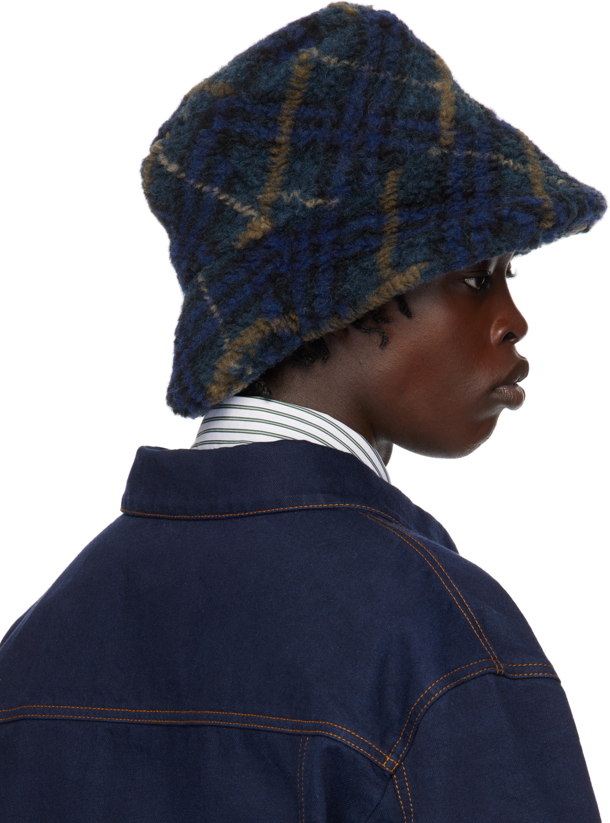 Burberry Navy Check Fleece Bucket Hat