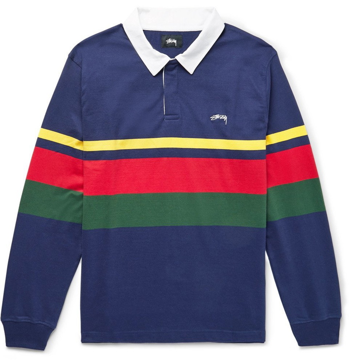 Photo: Stüssy - Lucas Striped Cotton-Jersey Polo Shirt - Navy