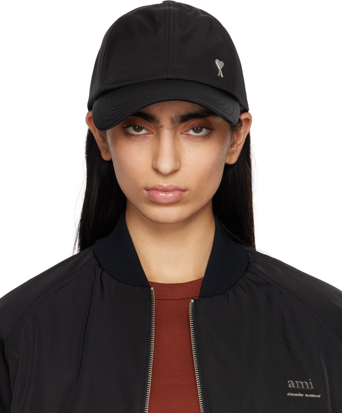 Photo: AMI Paris Black Twill Ami de Coeur Stud Cap