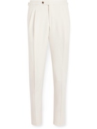 THOM SWEENEY - Slim-Fit Tapered Pleated Textured Silk and Wool-Blend Suit Trousers - White