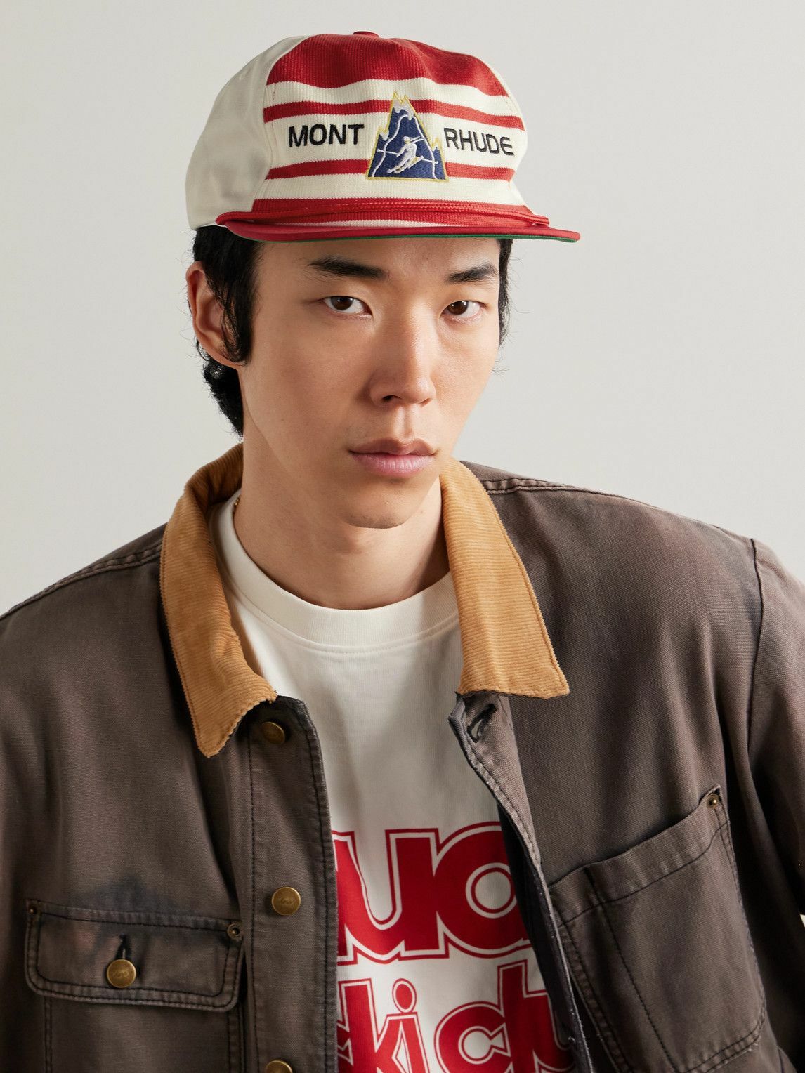 Rhude - Mont Logo-Embroidered Striped Knitted and Cotton-Twill Trucker Hat