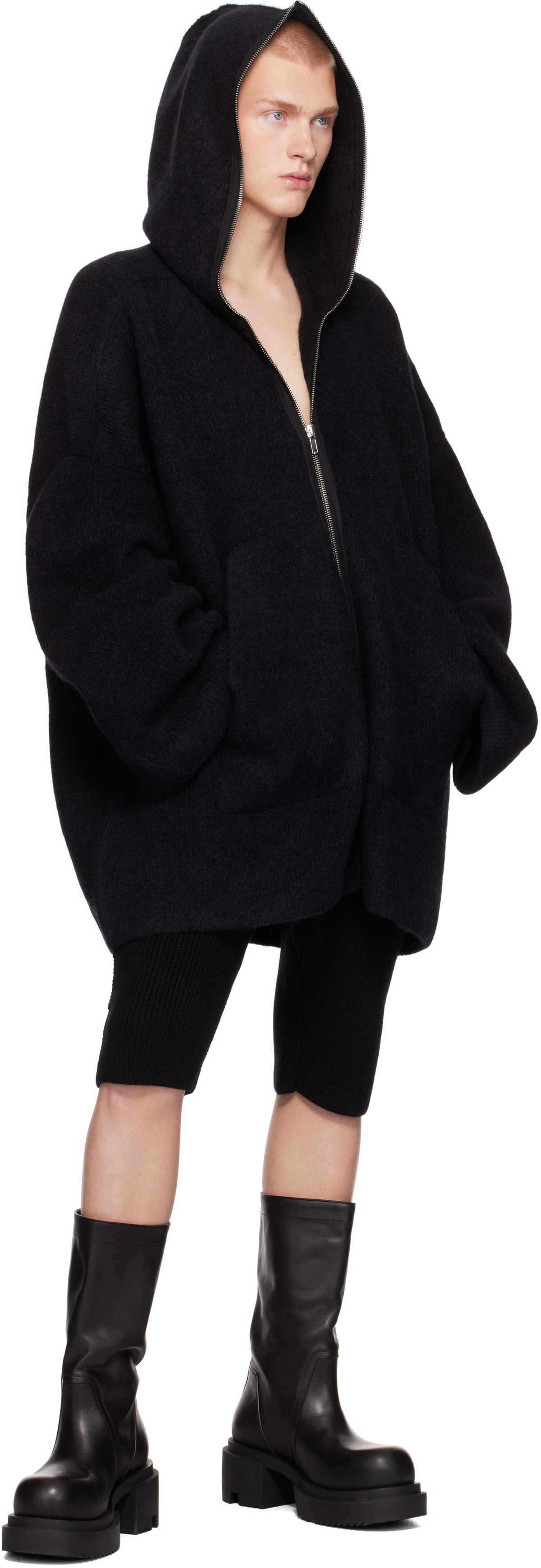 Rick Owens Black Porterville Alpaca Knit Hoodie Rick Owens