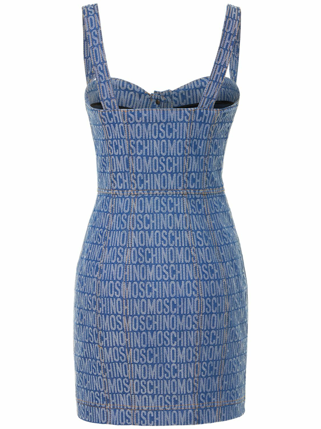MOSCHINO Denim Jacquard Logo Bustier Mini Dress Moschino