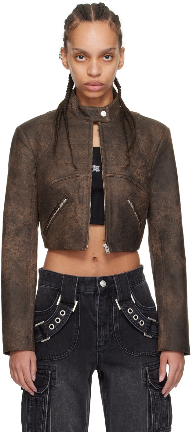 Photo: MISBHV Brown Cropped Faux-Leather Jacket