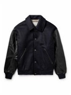 A Kind Of Guise - Bjarni Leather-Trimmed Wool and Cashmere-Blend Bomber Jacket - Blue