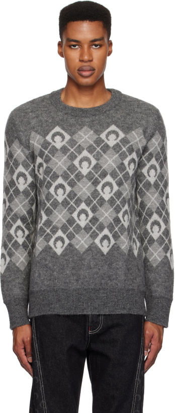 Photo: Marine Serre Gray Moon Argyle Knit Crewneck Sweater