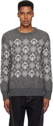 Marine Serre Gray Moon Argyle Knit Crewneck Sweater