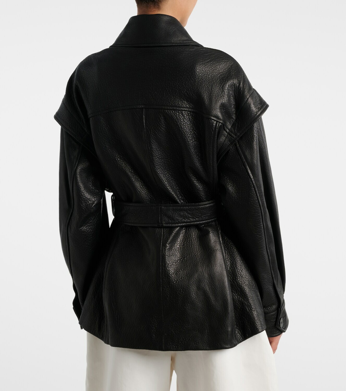 Nour Hammour Perrin belted leather jacket