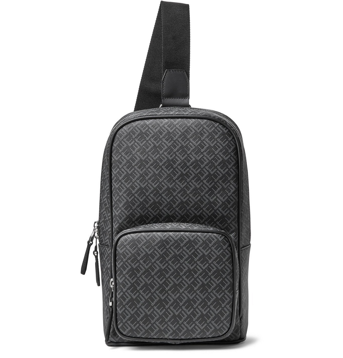 Photo: Dunhill - Leather-Trimmed Logo-Print Coated-Canvas Sling Backpack - Black