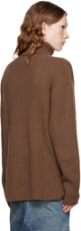 AMOMENTO Brown Rib Turtleneck