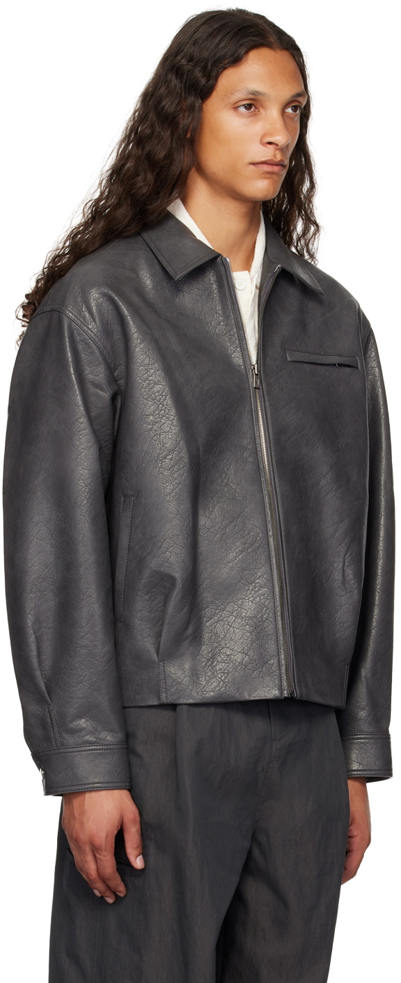 LE17SEPTEMBRE Gray Spread Collar Faux-Leather Jacket