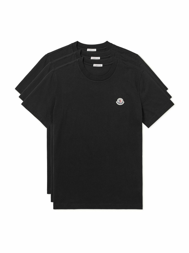 Photo: Moncler - Three-Pack Logo-Appliquéd Organic Cotton-Jersey T-Shirts - Black