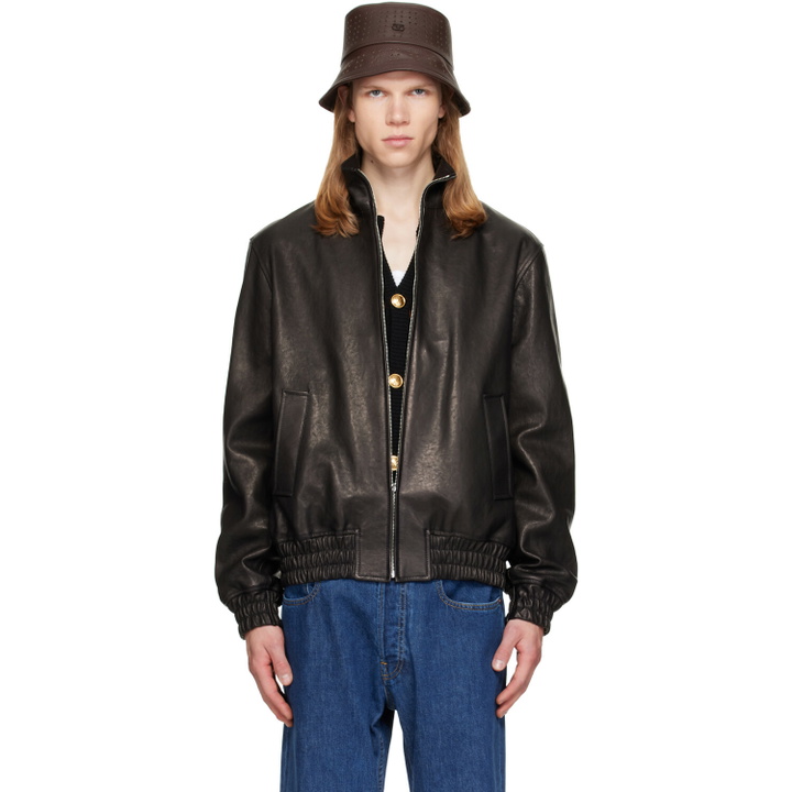 Photo: Valentino Black High Neck Leather Jacket