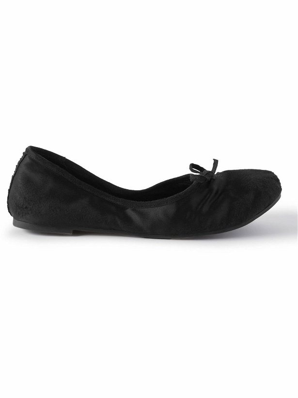 Photo: Balenciaga - Leopold Distressed Satin Ballet Flat - Black