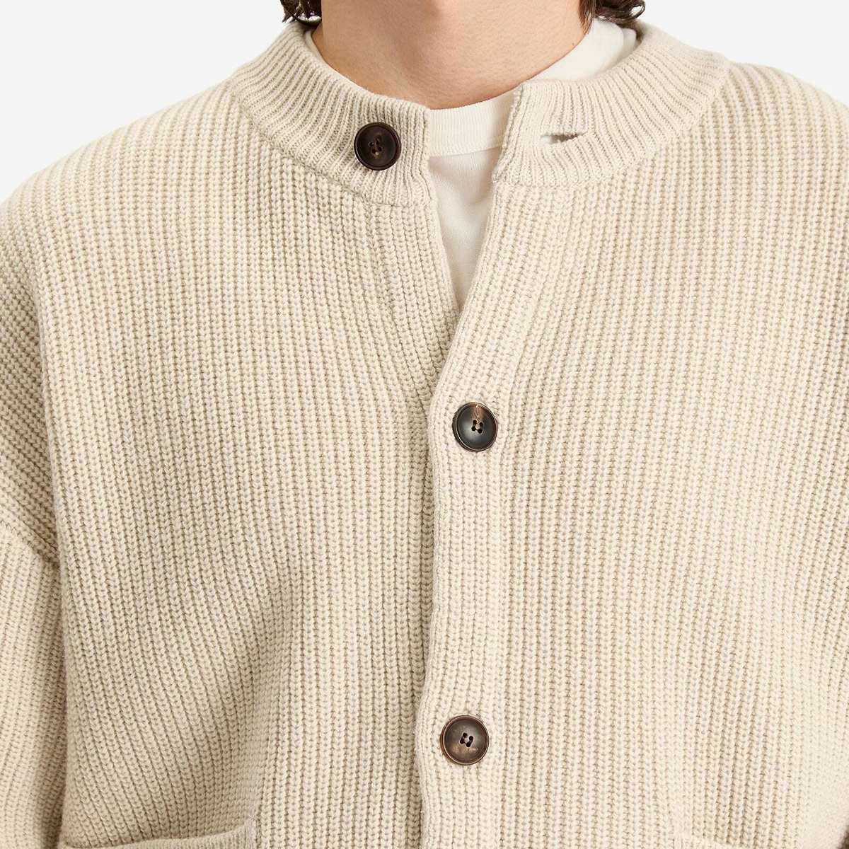 FrizmWORKS Men's Heavy Wool Cardigan in Cream