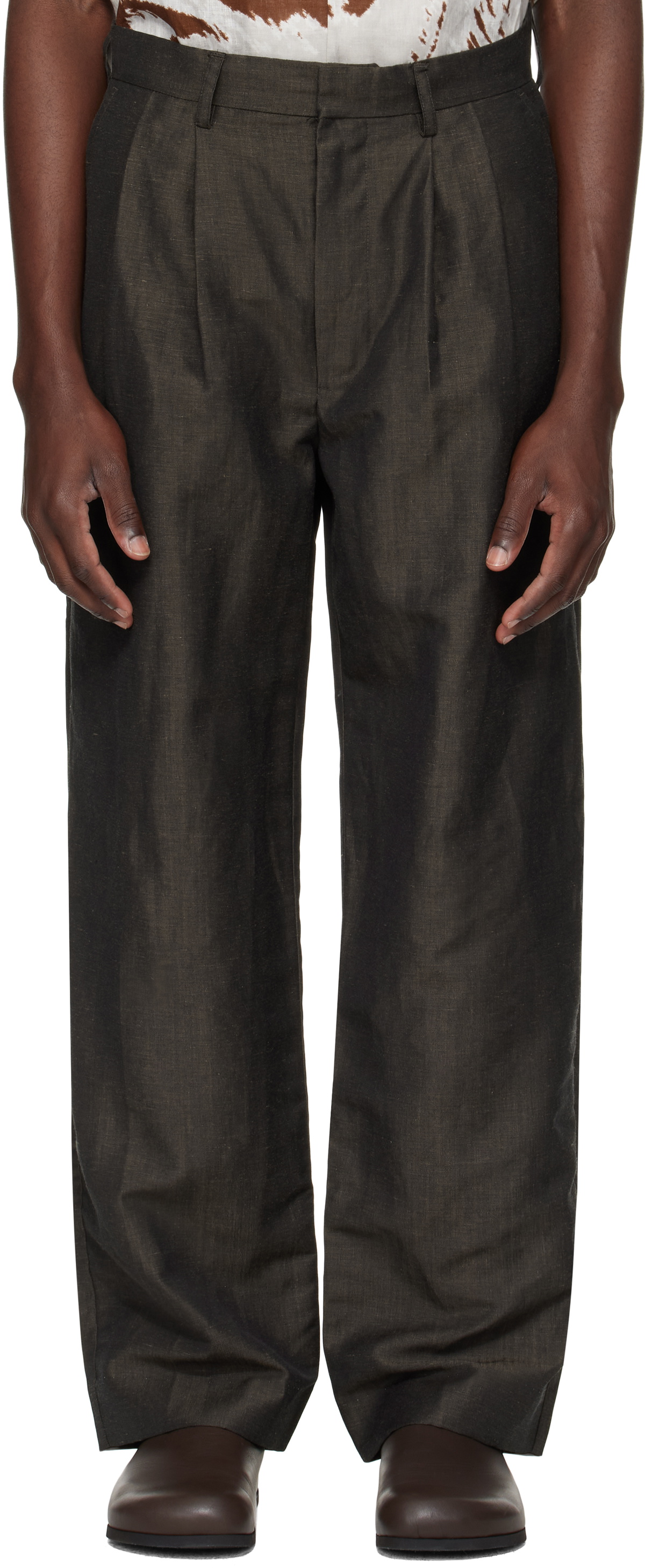 COMMAS Brown Wool Linen Tailored Trousers