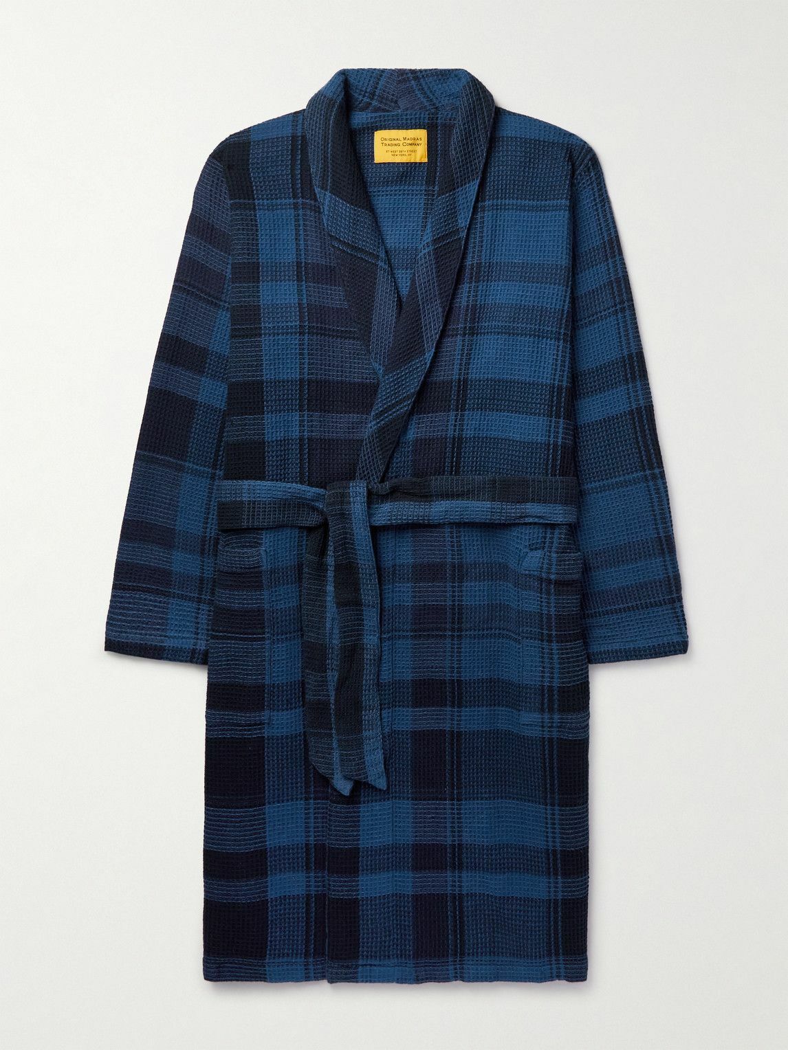 Original Madras - Checked Waffle-Knit Cotton Robe - Blue