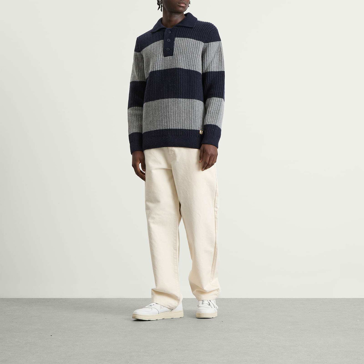 Armor-Lux Men's Stripe Knit Rugby Jumper in Navy/Slate