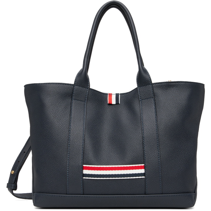 Photo: Thom Browne Navy Soft Pebble Grain Leather Small Tool Tote