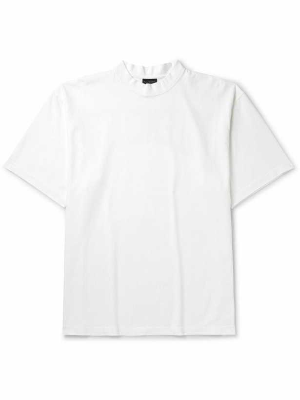 Photo: Balenciaga - Logo-Print Cotton-Jersey Mock-Neck T-Shirt - White
