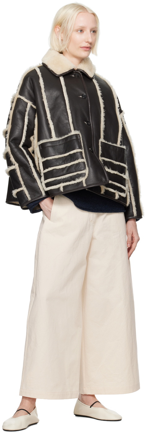 Cawley Brown & Off-White Stripe Avis Reversible Shearling Jacket
