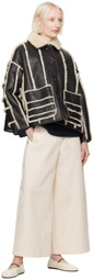 Cawley Brown & Off-White Stripe Avis Reversible Shearling Jacket