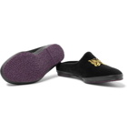 Needles - Logo-Embroidered Velvet Slippers - Black