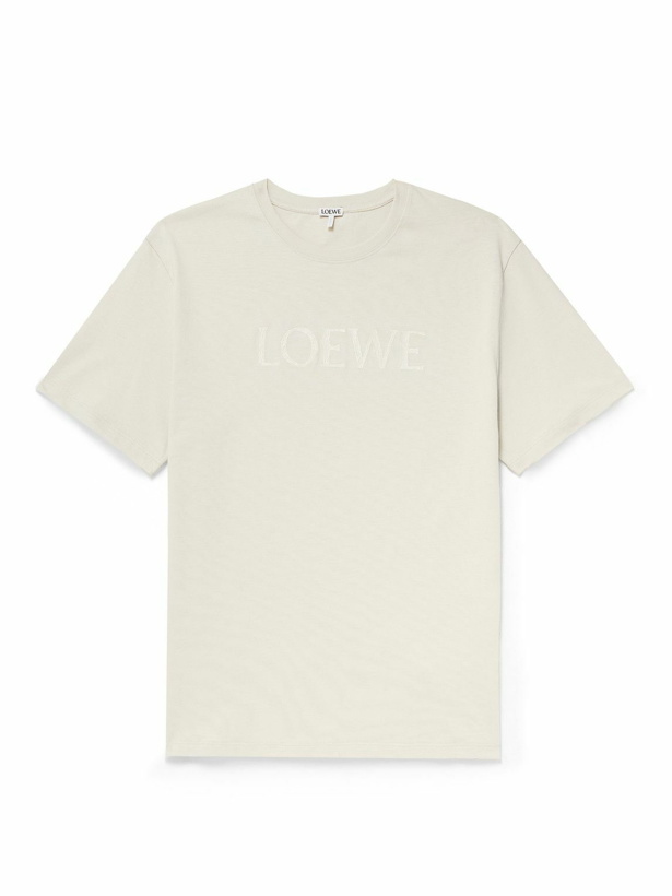 Photo: LOEWE - Logo-Embroidered Cotton-Jersey T-Shirt - Neutrals