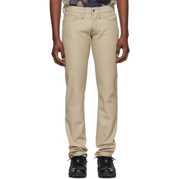 Photo: Helmut Lang Beige Twill Lo Drainpipe Trousers