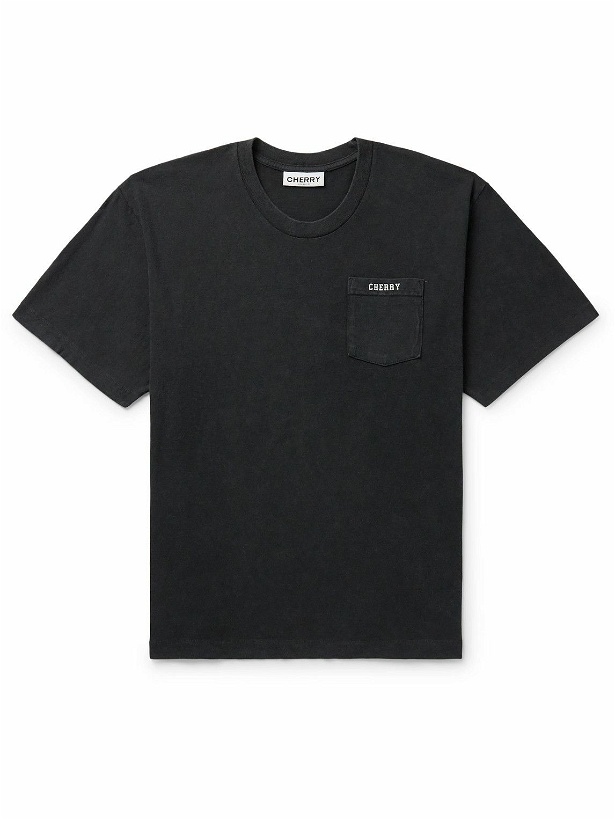 Photo: CHERRY LA - Tijuana Cowboy Garment-Dyed Stone-Washed Logo-Print Cotton-Jersey T-Shirt - Black