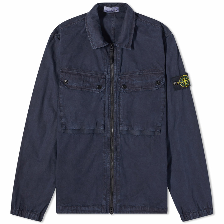 Photo: Stone Island Men's Garment Dyed Two Pocket Zip Overshirt in Navy Blue