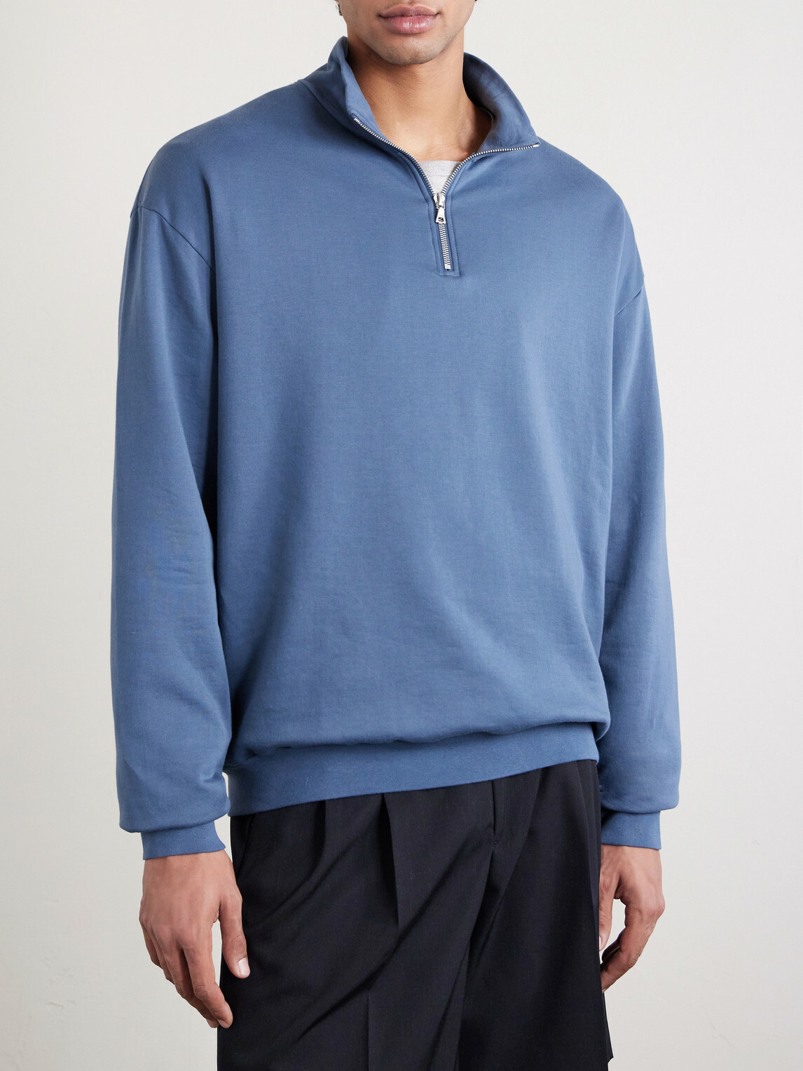 Auralee - Cotton Half-Zip Sweatshirt - Blue