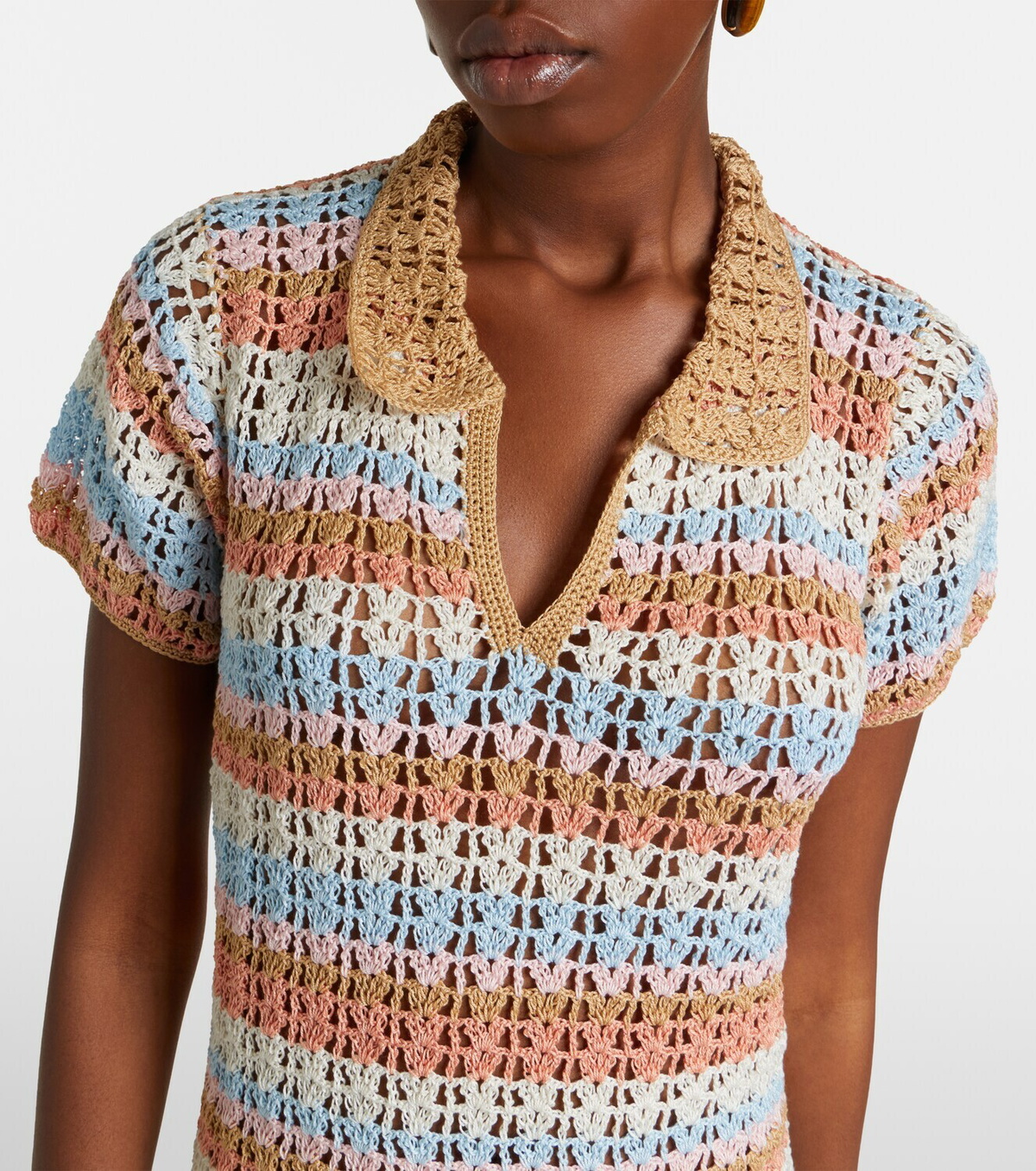 Anna Kosturova Crochet striped cotton polo dress