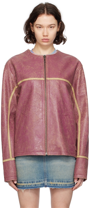 Photo: GUESS USA Pink Crackle Leather Jacket