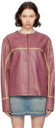 GUESS USA Pink Crackle Leather Jacket