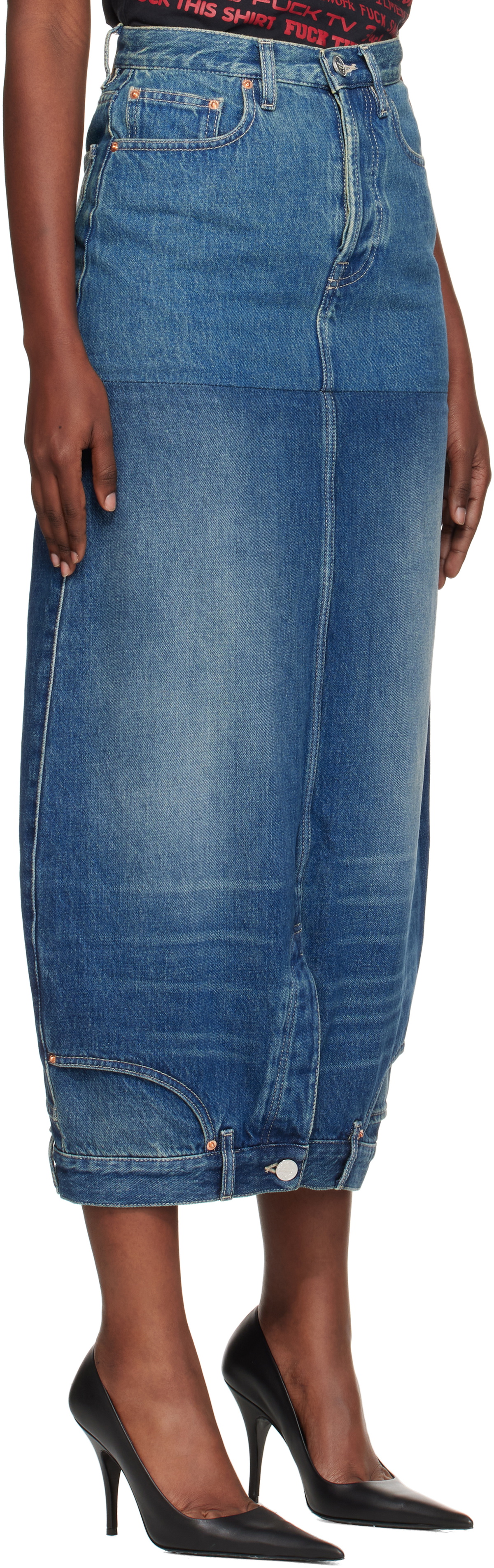 VETEMENTS Blue Double Denim Midi Skirt