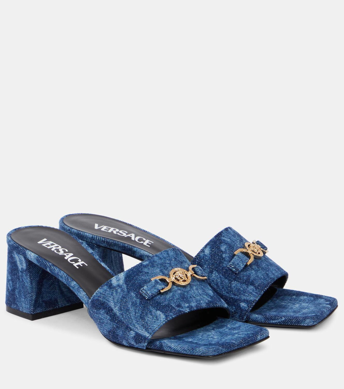 Versace Medusa leather-trimmed mules Versace