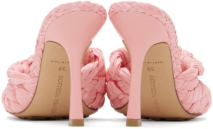 Bottega Veneta Pink Raffia Stretch Heeled Mules Bottega Veneta